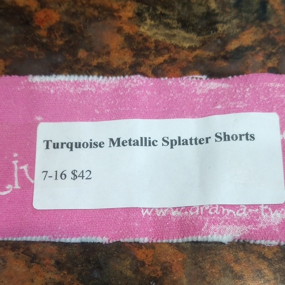 Drama Twen Turquoise Metallic-Splatter Denim Shorts - Picture 6 of 7